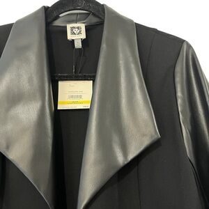 NWT Anne Klein Black Faux Leather Sleeve Blazer Jacket Size M Modern Chic $169